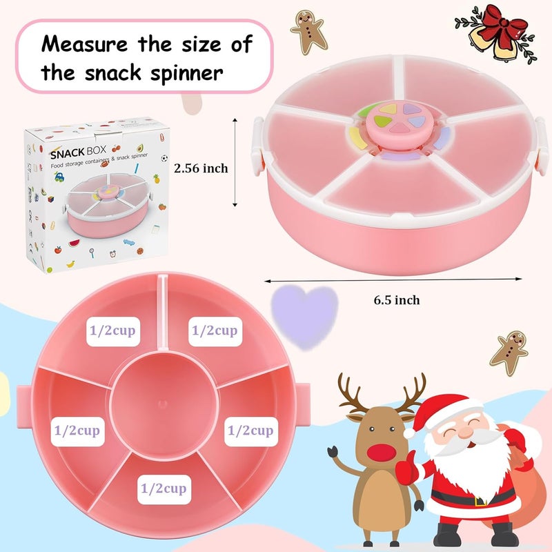 JOOPETALK Kids Reusable Rotating Snack Container with 5 Separate Compartments, Color Matching Opening Lid, BPA/PVC-Free, Dishwasher Safe, Perfect for Travel, School Lunches & On-the-Go Snacking-Pink - Image 3